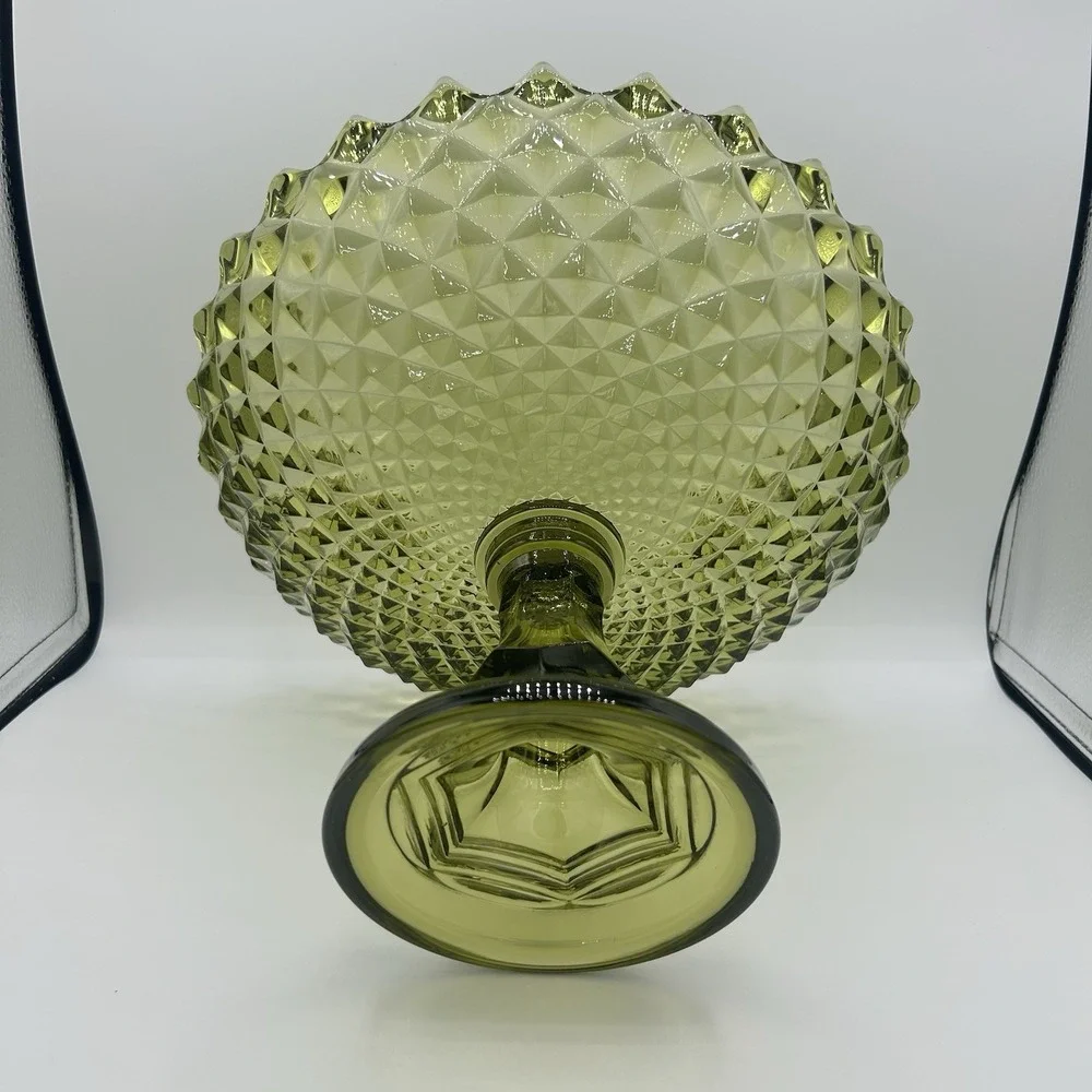 Westmoreland Sawtooth Compote Green Pedestal Vintage 9